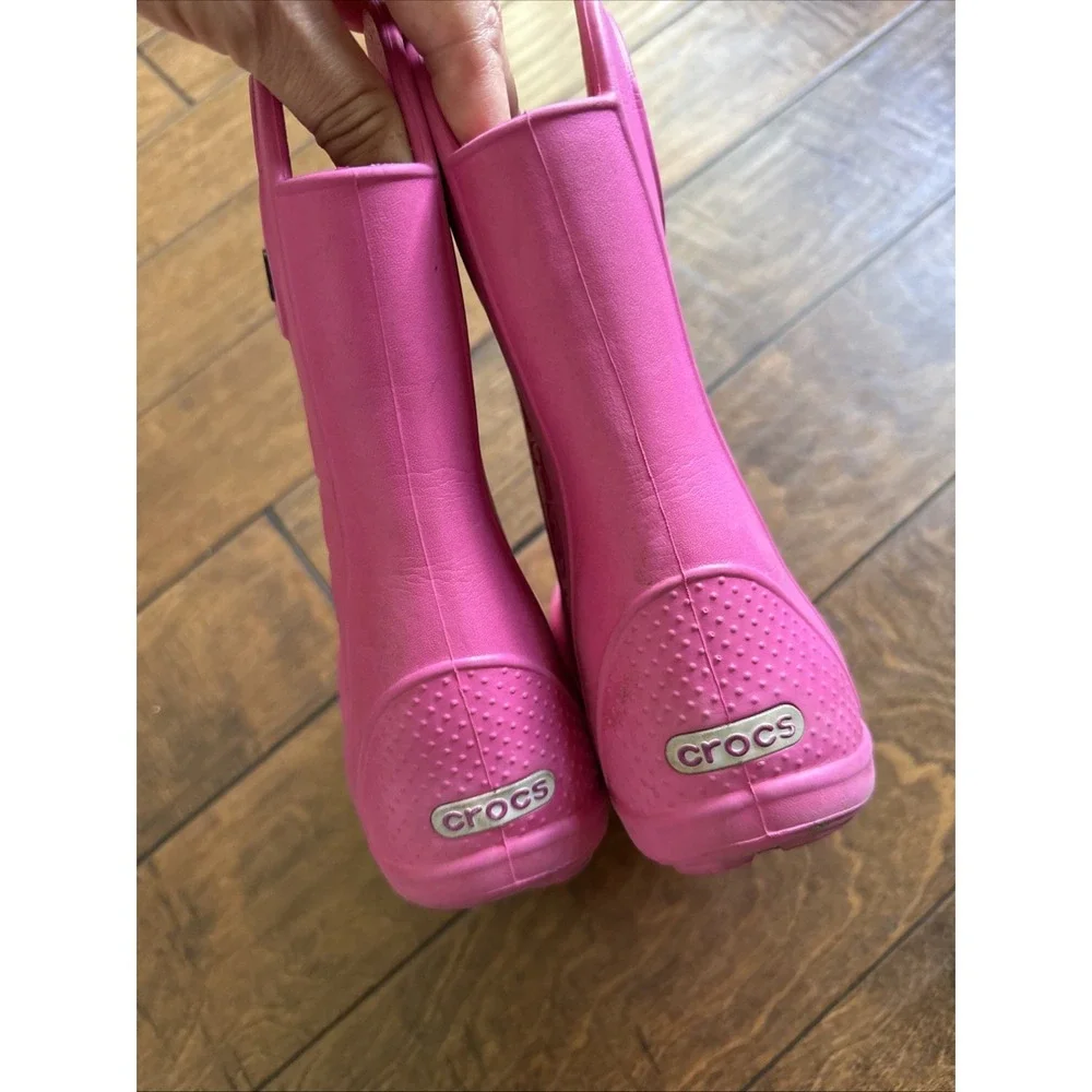 Crocs Youth Girls Handle It Rain Boots Pink Size J 1 Waterproof Pull-on